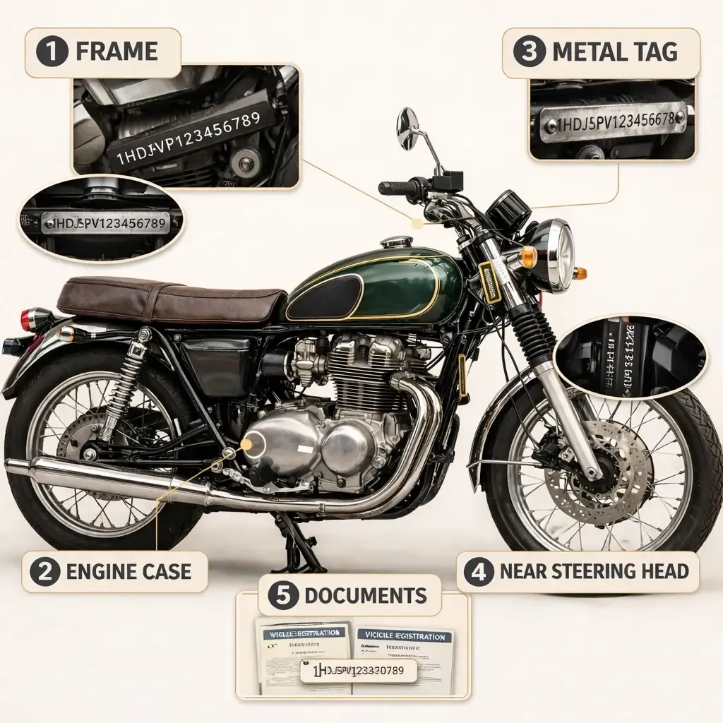 Location of VIN on classic motorcycle